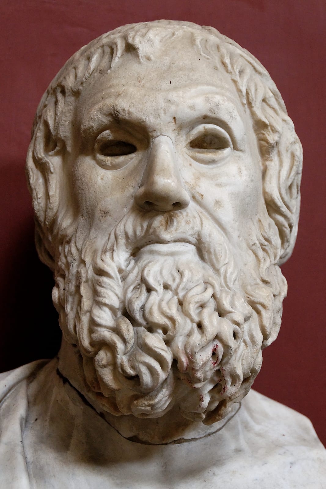 Portrait or photograph of Sophocles: Bust of Sophocles of the Farnese type. Marble, Roman copy after a Greek original of the 4th century BC.