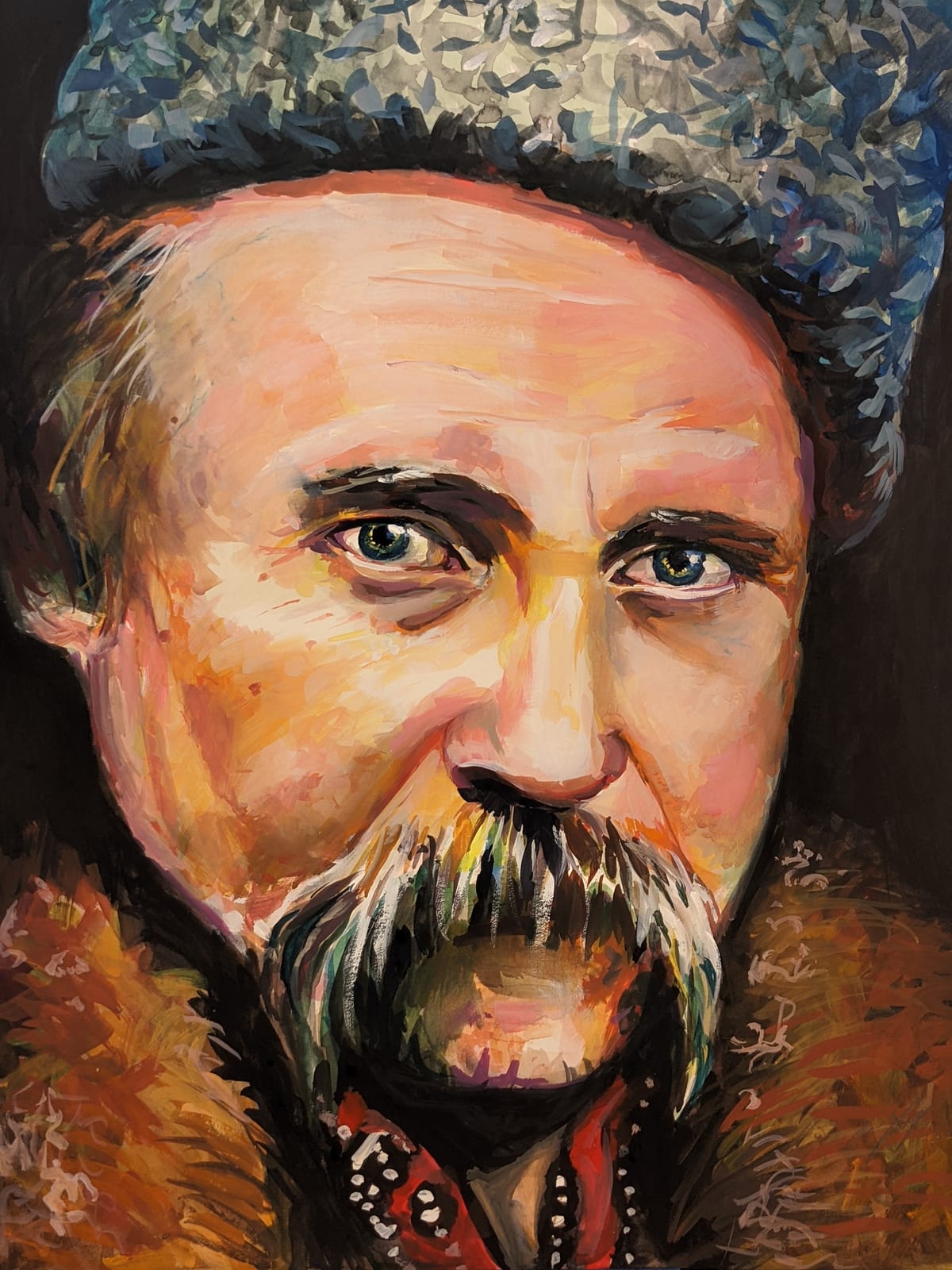 Portrait or photograph of Taras Shevchenko: Modern watercolor painting by Taras Bohonok, painted during the 2022 war in Ukraine.