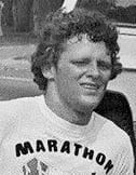 Portrait or photograph of Terry Fox: Photo of Terry Fox , Canadian cancer fund-raiser, during his 1980 "Marathon of Hope" fund-raising run across Canada. Photo