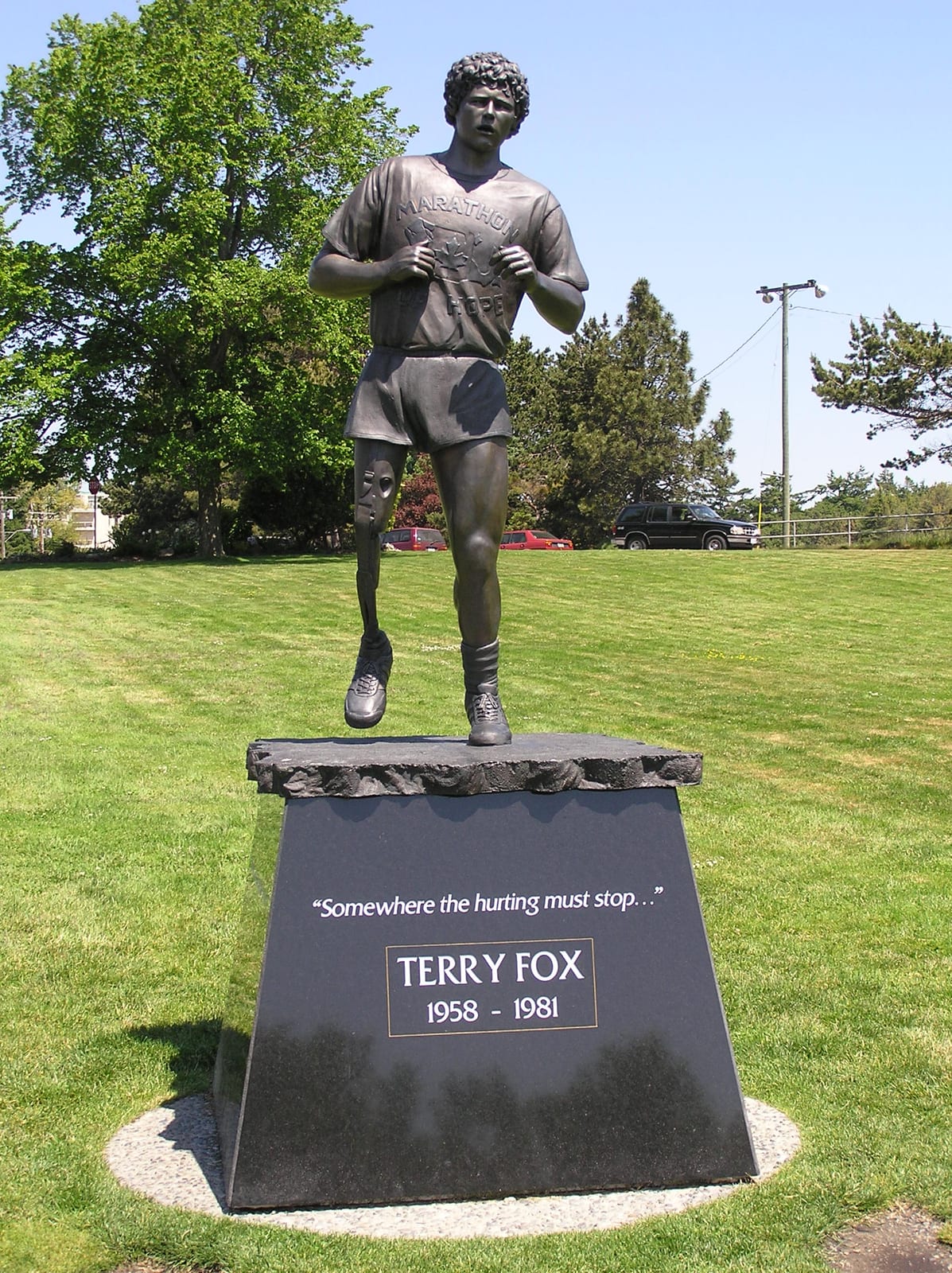 Portrait or photograph of Terry Fox: Monument in honour of Terry Fox at the Beacon Hill Park in Victoria BC.
