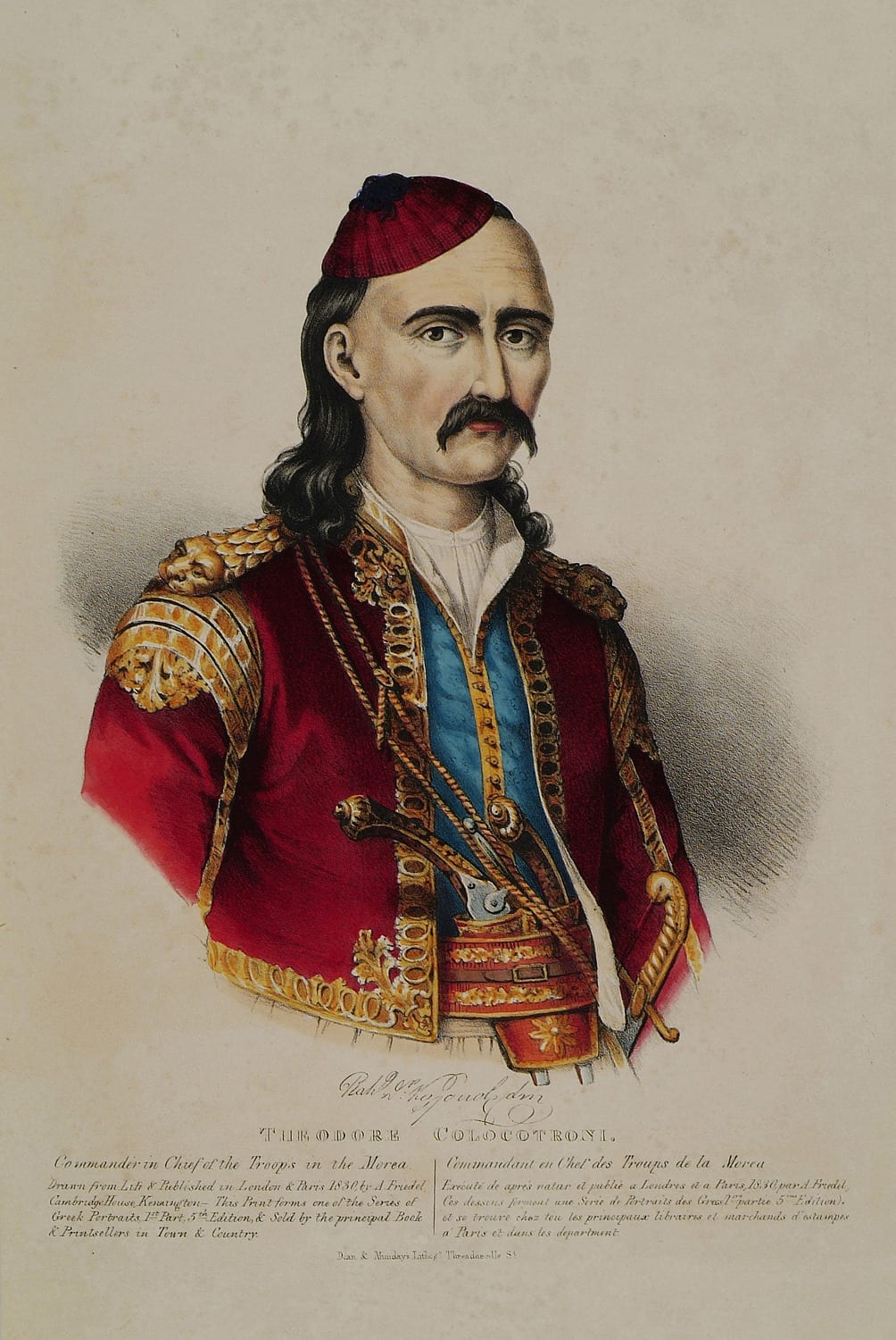 Portrait or photograph of Theodoros Kolokotronis: Portrait of Theodoros Kolokotronis. from: Adam de Friedel, The Greeks, Twenty-four Portraits of the principal