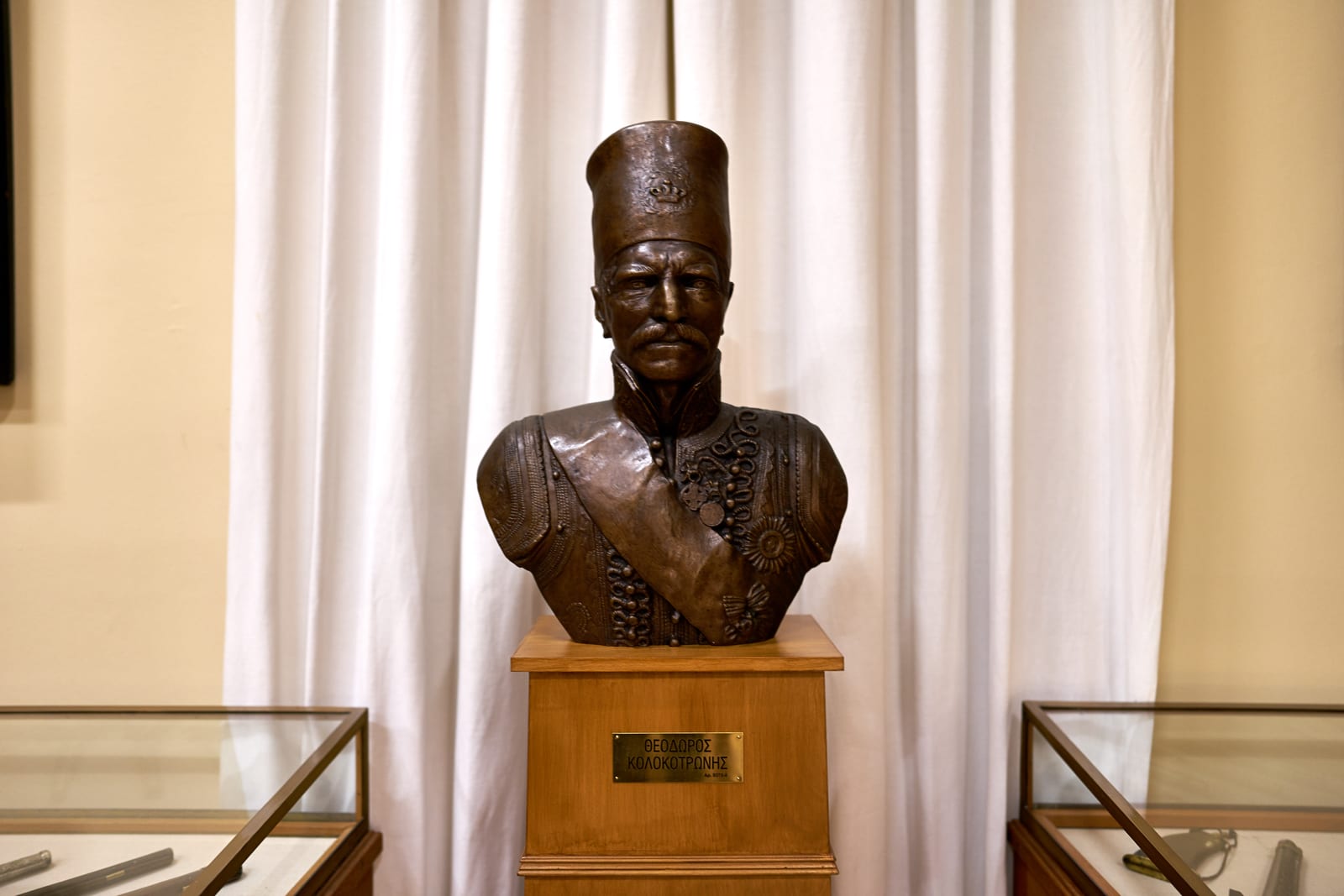 Portrait or photograph of Theodoros Kolokotronis: Bust of Theodoros Kolokotronis at the National Historical Museum of Athens. Athens, Greece.