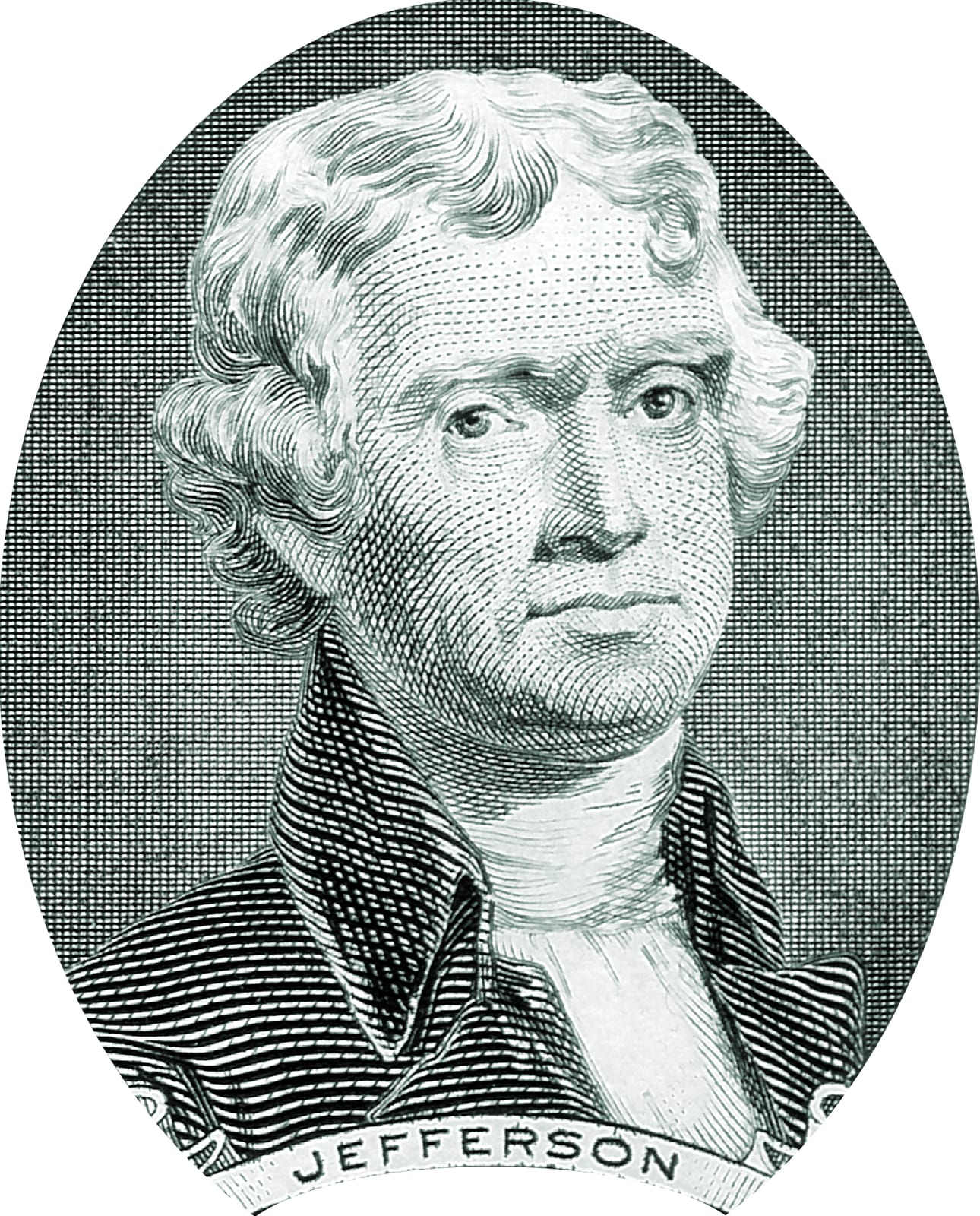 Portrait or photograph of Thomas Jefferson: Thomas Jefferson portrait on two dollar bill