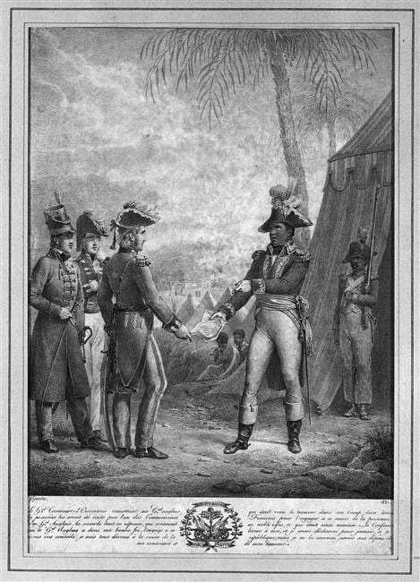 Portrait or photograph of Toussaint Louverture: Le général Toussaint Louverture reçevant un général anglais par François Grenier de Saint-Martin (1793-1867), 18