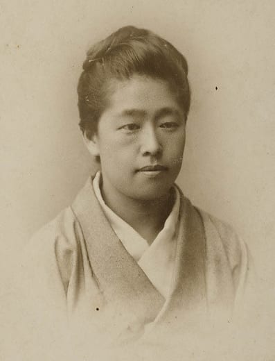 Portrait or photograph of Tsuda Umeko: Portrait of Tsuda Umeko, at the time of the founding of the Women's English School (currently Tsuda University), circa 19