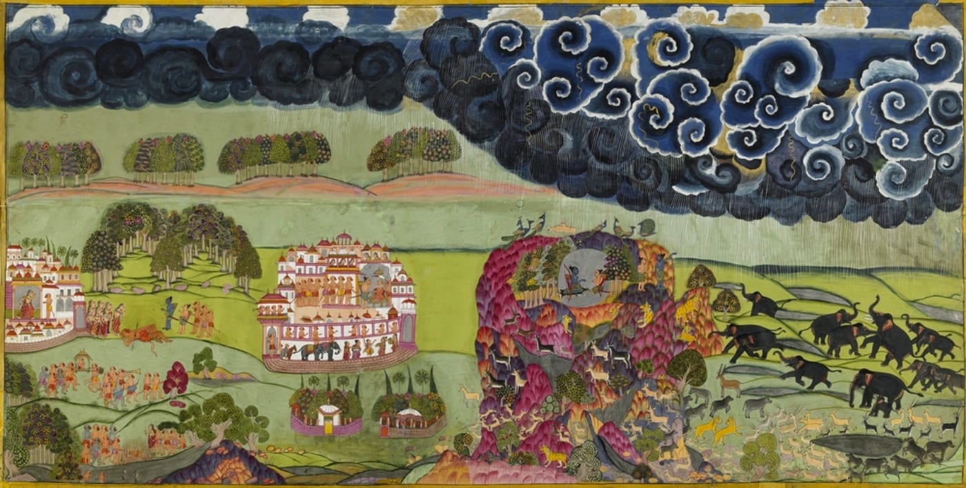 Portrait or photograph of Tulsidas: Illustration from the Ramcharitmanas of Tulsidas (1532–1623) Jodhpur, c. 1775; 62.7 x 134.5 cm Mehrangarh Museum Trust