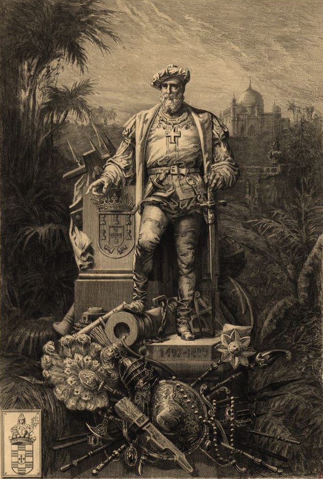Portrait or photograph of Vasco da Gama: Vasco da Gama , navegador e explorador português .