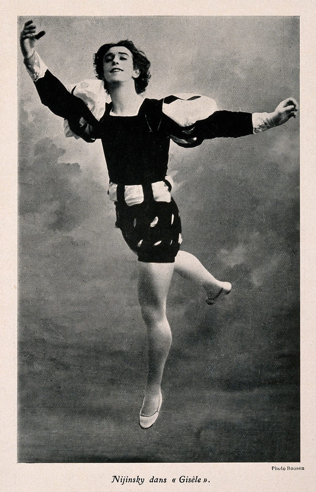 Portrait or photograph of Vaslav Nijinsky: Vaslav Nijinsky, a ballet dancer, in a scene from G̀isèle'. Reproduction of a photograph by Roosen, 1934. Iconographi