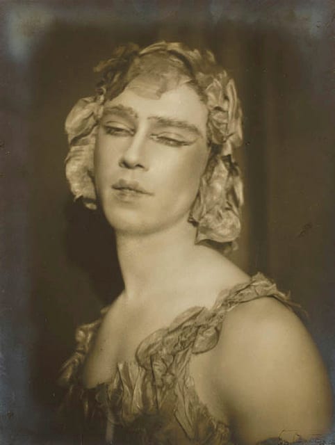 Portrait or photograph of Vaslav Nijinsky: Portrait by August Bert of Vaslav Nijinsky as the spectre in the 1911 Ballets Russes production Le Spectre de la Rose