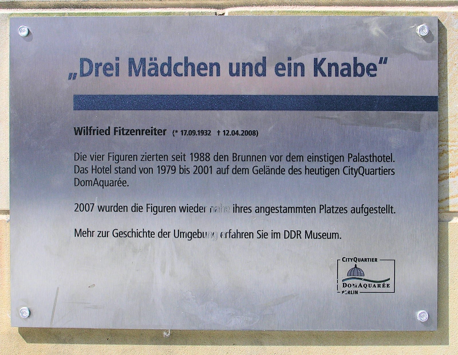 Portrait or photograph of Vera Brittain: Memorial plaque, Wilfried Fitzenreiter , Vera-Brittain-Ufer, Berlin-Mitte , Germany