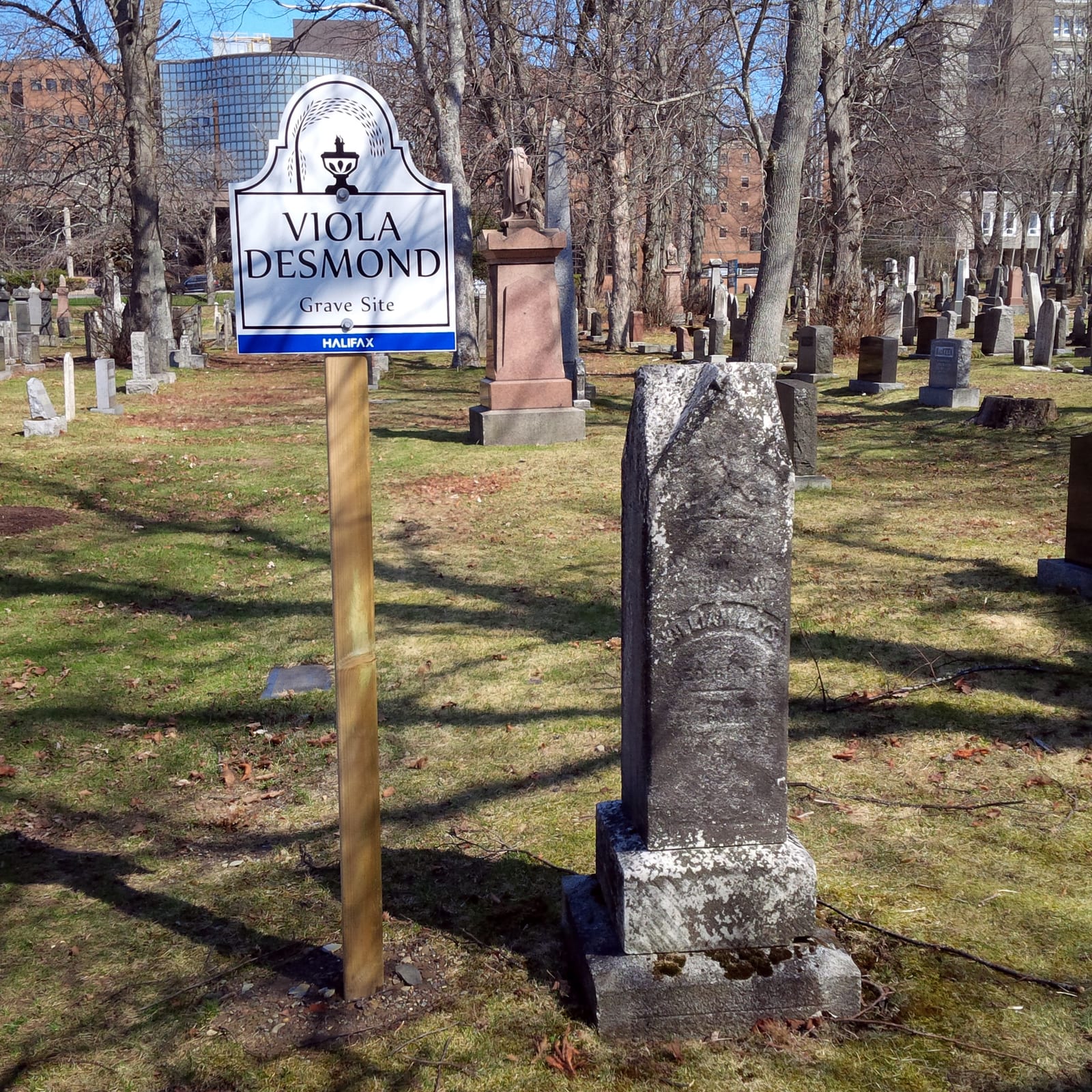 Portrait or photograph of Viola Desmond: The Gravesite of Viola Desmond at Camp Hill Cemetery in Halifax, on May 4th, 2015.