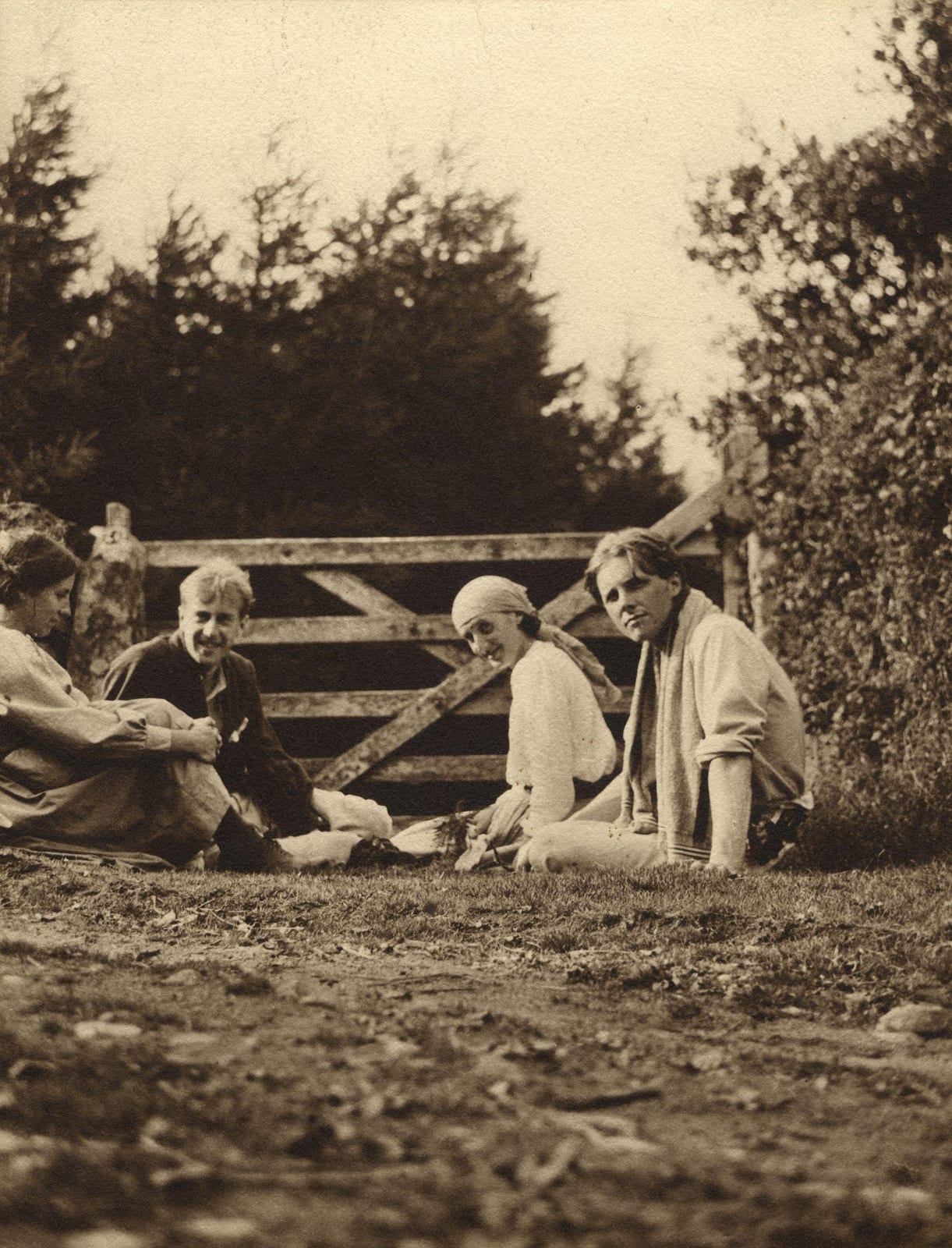 Portrait or photograph of Virginia Woolf: left to right: Noel Olivier; Maitland Radford; Virginia Woolf (née Stephen); Rupert Brooke , by unknown artist. See so
