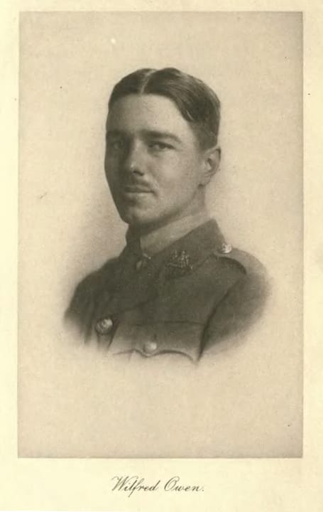 Portrait or photograph of Wilfred Owen: Portrait of Wilfred Owen, found in a collection of his poems from 1920.