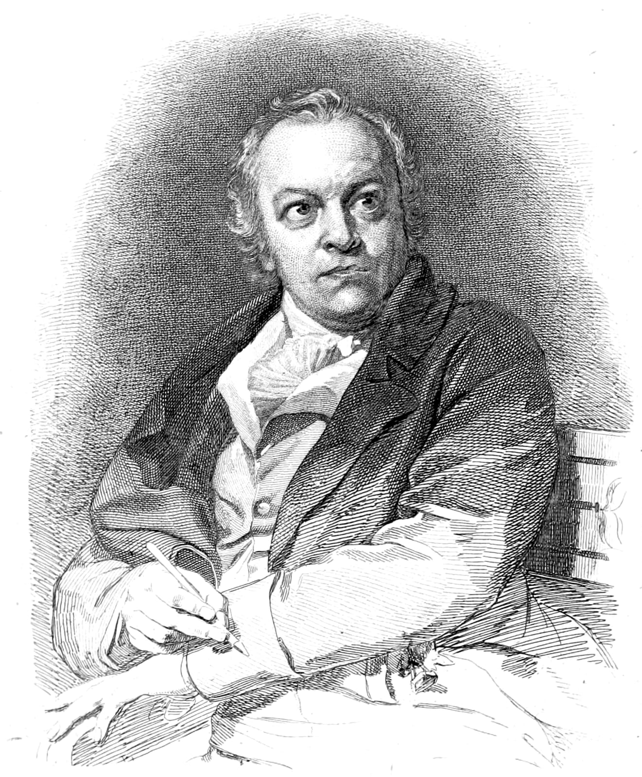 Portrait or photograph of William Blake: A frontispiece, an engraving of the subject of a biography.