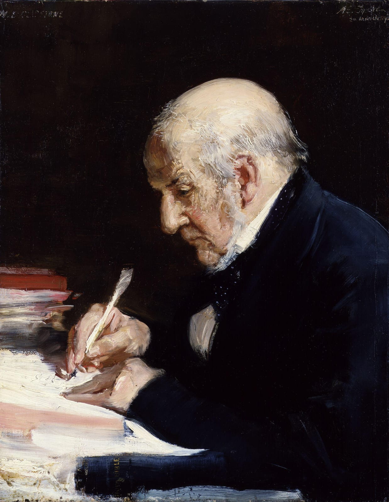 Portrait or photograph of William Ewart Gladstone: William Ewart Gladstone , by Alfred Edward Emslie (died 1918), given to the National Portrait Gallery, London