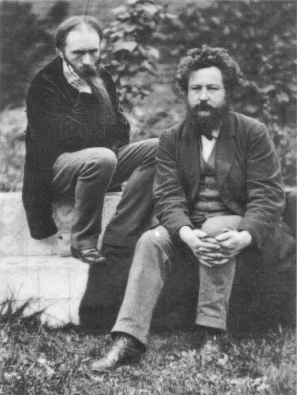 Portrait or photograph of William Morris: Photograph of Edward Burne-Jones (left) and William Morris (right) at the Grange, 1874