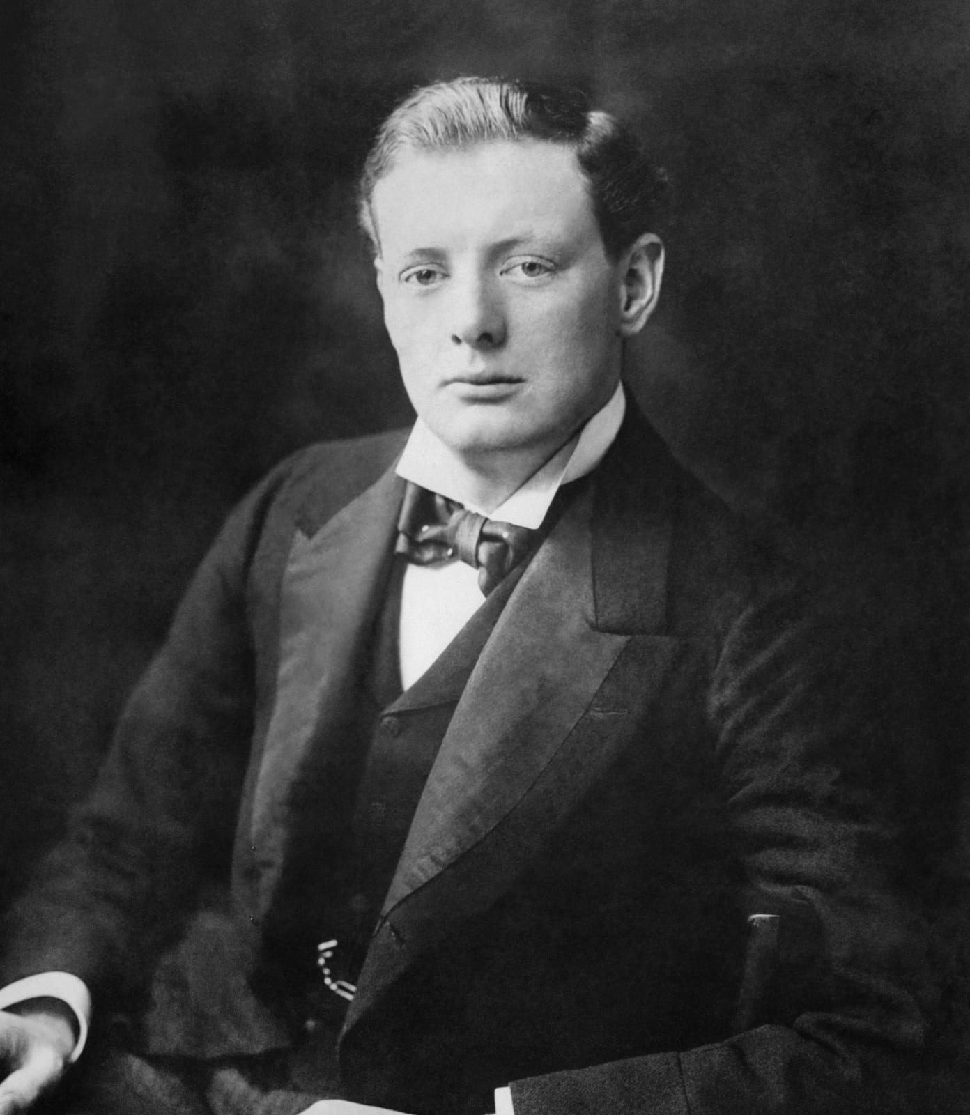 Portrait or photograph of Winston Churchill: Winston Churchill 1874 - 1965 A half length portrait of Winston Churchill in 1900.