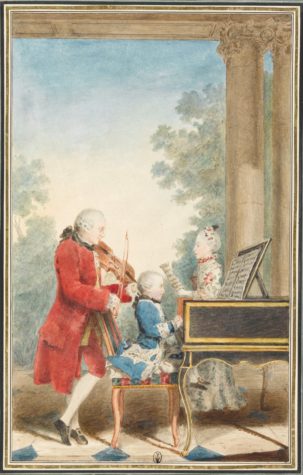 Portrait or photograph of Wolfgang Amadeus Mozart: Louis Carrogis dit Carmontelle - Portrait de Wolfgang Amadeus Mozart (Salzbourg, 1756-Vienne, 1791) jouant à