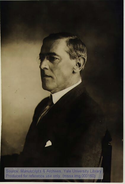 Portrait or photograph of Woodrow Wilson: Copy negative of Woodrow Wilson. Courtesy of the Byron R. Newton Papers, Yale University Manuscripts & Archives Di