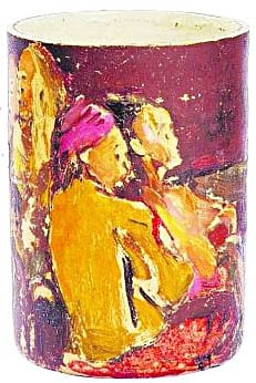 Portrait or photograph of Xu Beihong: The Malay Dancers , one of the two vases which was believed to have been made in the 1940s, and given to the two Huang bro