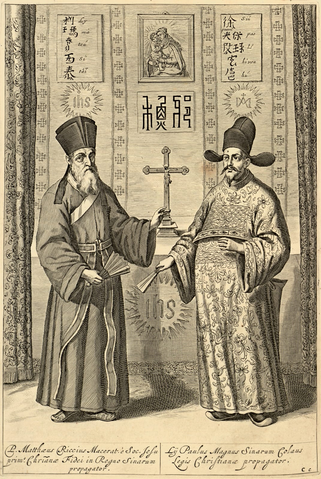 Portrait or photograph of Xu Guangqi: Matteo Ricci and Paul Xu Guangqi From La Chine d'Athanase Kirchere de la Compagnie de Jesus: illustre de plusieurs monumen