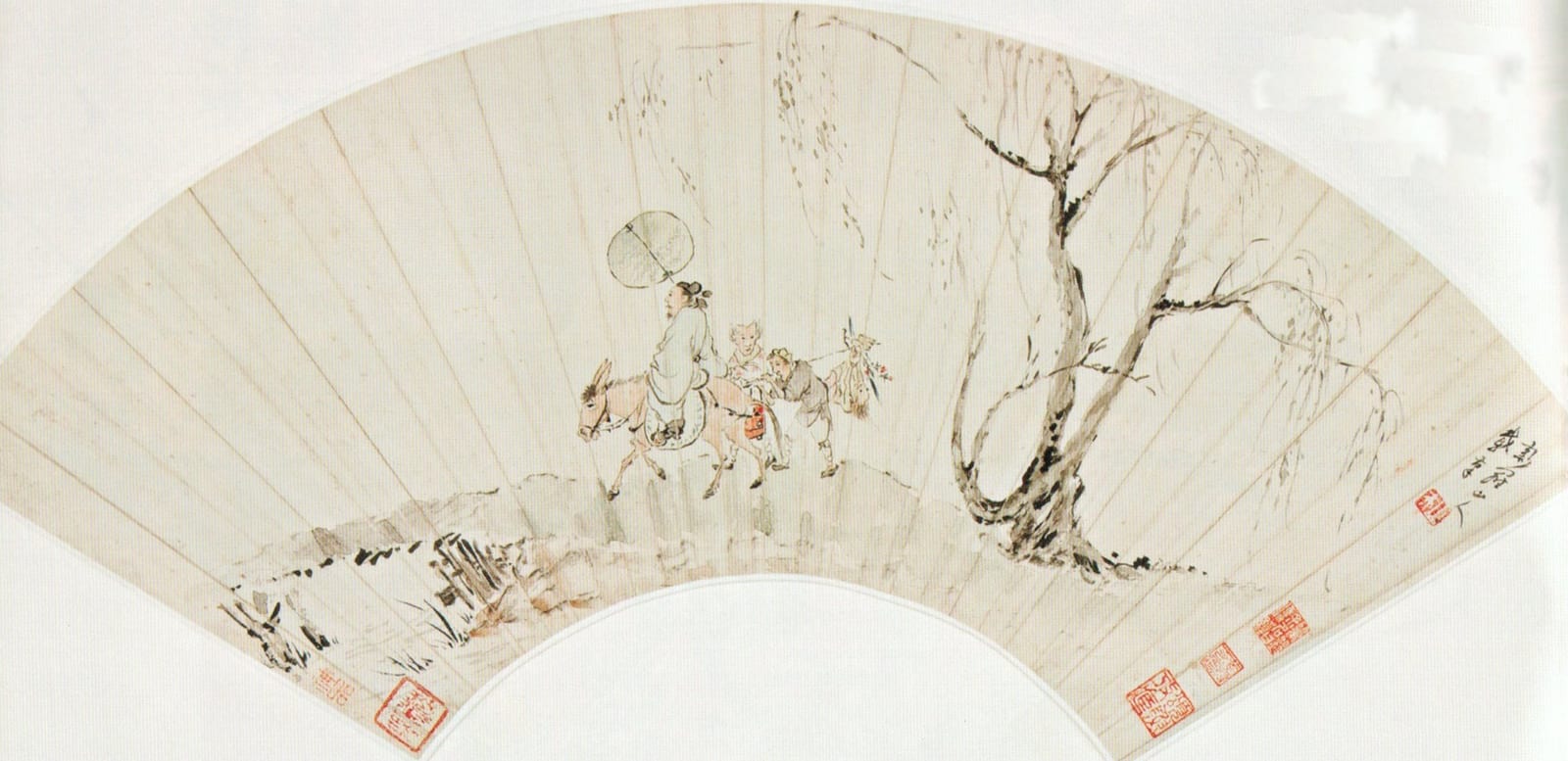 Image connected to Yang Kui: Zhong Kui and Demons , ink and color on paper fan by Hua Yan (Hua Yan), 18th century Chinese, Honolulu Museum of Art, accession 350