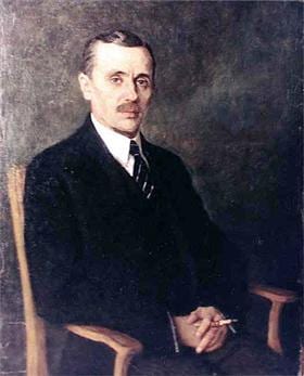 Portrait or photograph of Yanka Kupala: Painting by Nikolai Bogdanov-Belsky