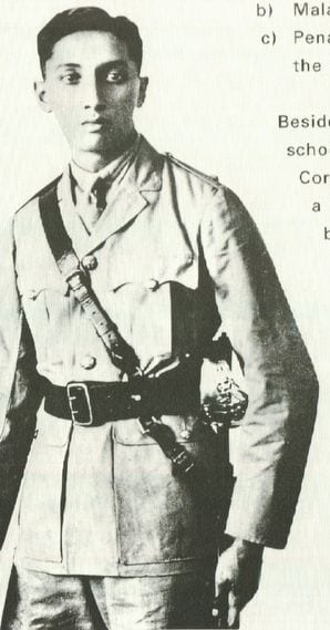 Portrait or photograph of Yusof Ishak: Yusof Ishak during his time in the National Cadet Corps in Raffles Institution.