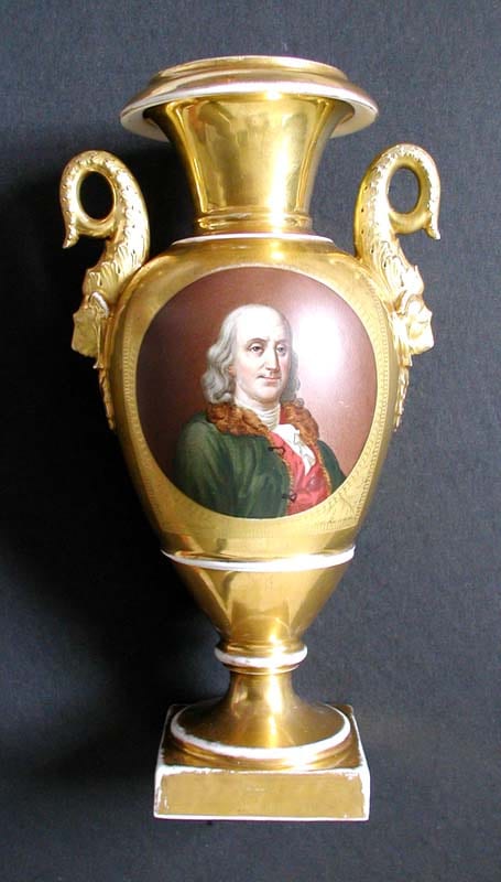 Photograph or image of Benjamin: Art Conservation & Restoration Important Old Paris porcelain vase with portrait Benjamin Franklin.19th.Century.