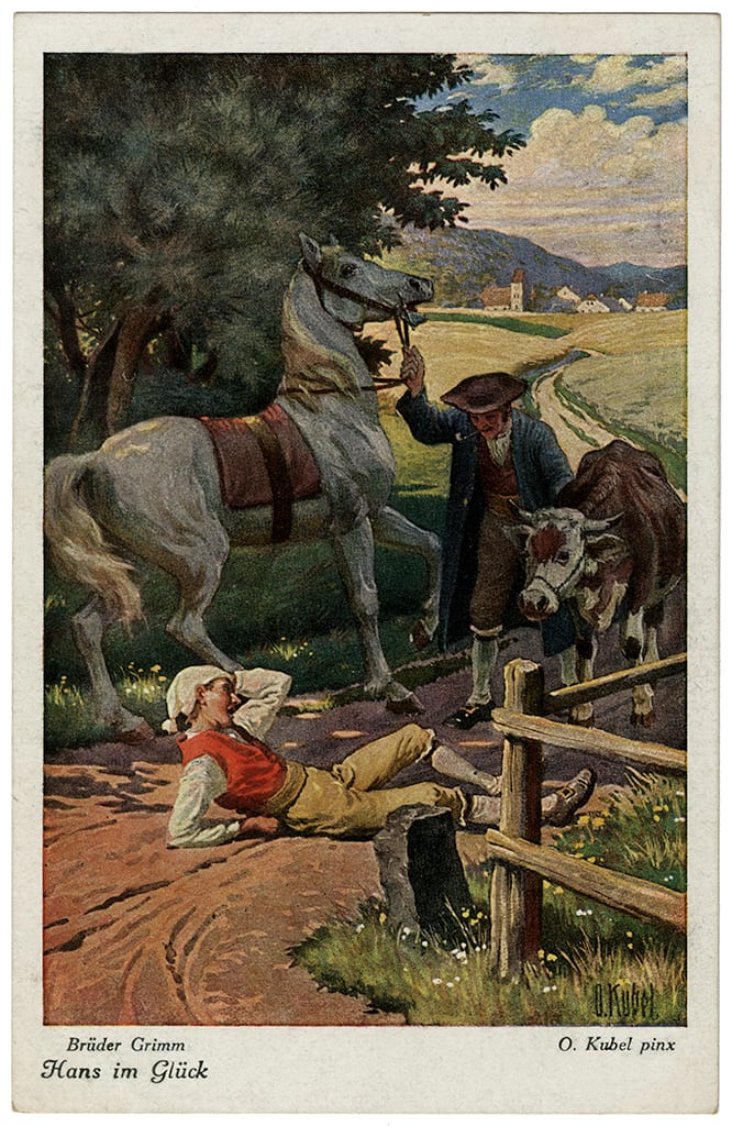 Photograph or image of Clever Hans: Lucky Hans Record number: 23050901 Artist: Kubel, Otto (German, 1868-1951) Item caption, front: Brüder Grimm / Hans im Glück