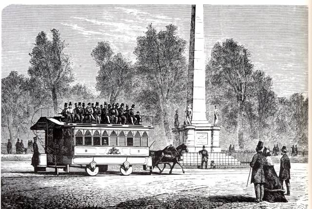 Photograph or image of Copenhagen: First horse-driven tram in Copenhagen, Denmark - 23 November 1863