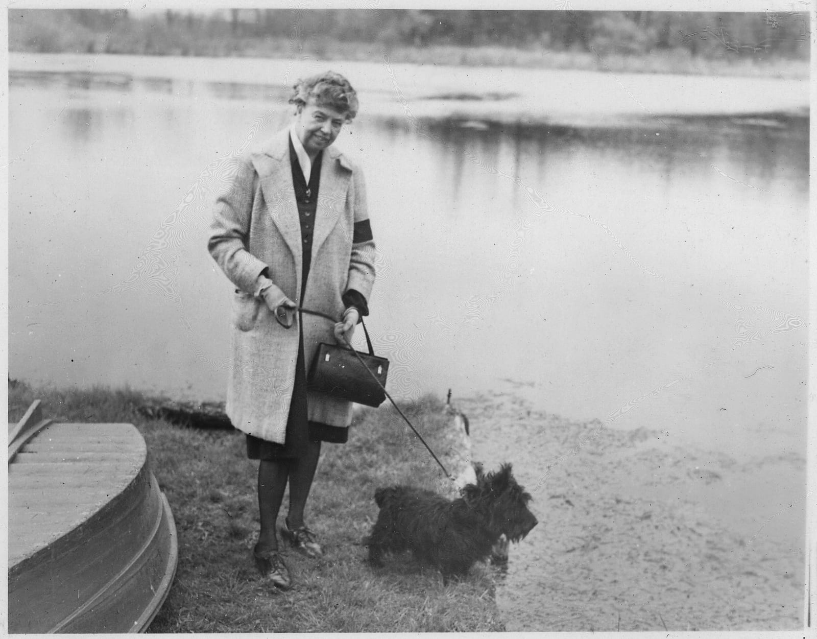 Photograph or image of Fala: Eleanor Roosevelt and Fala at Val,Kill in Hyde Park, New York - NARA - 196152