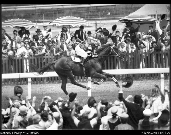 Photograph or image of Phar Lap: Phar Lap wins the Melbourne Cup