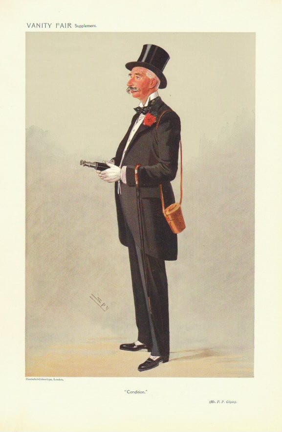 Photograph or image of Pretty Polly: Men of the Day No.1099: Caricature of Peter Purcell Gilpin . trainer of Pretty Polly and Spearmint . Caption reads: "Condit