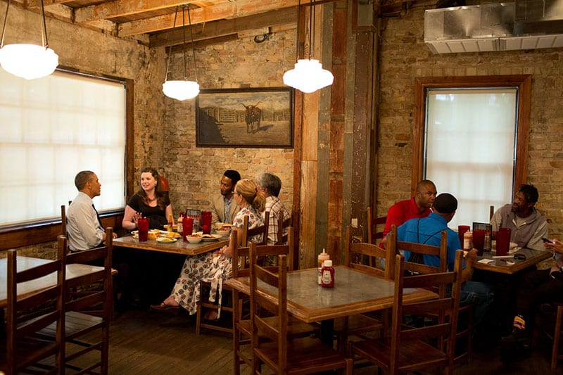 Photograph or image of Stubbs: President Barack Obama has lunch and talks with local residents at Stubb’s BBQ in Austin, Texas, May 9, 2013. (Official White Hou