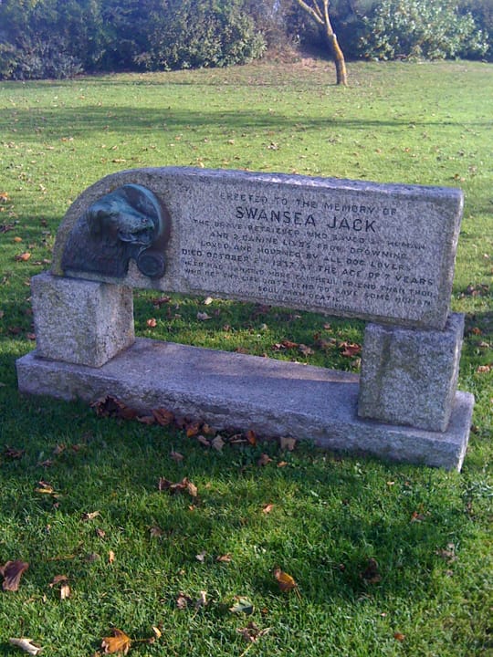 Photograph or image of Swansea Jack: Memorial for Swansea Jack dog, on the promenade in Swansea, Wales.
